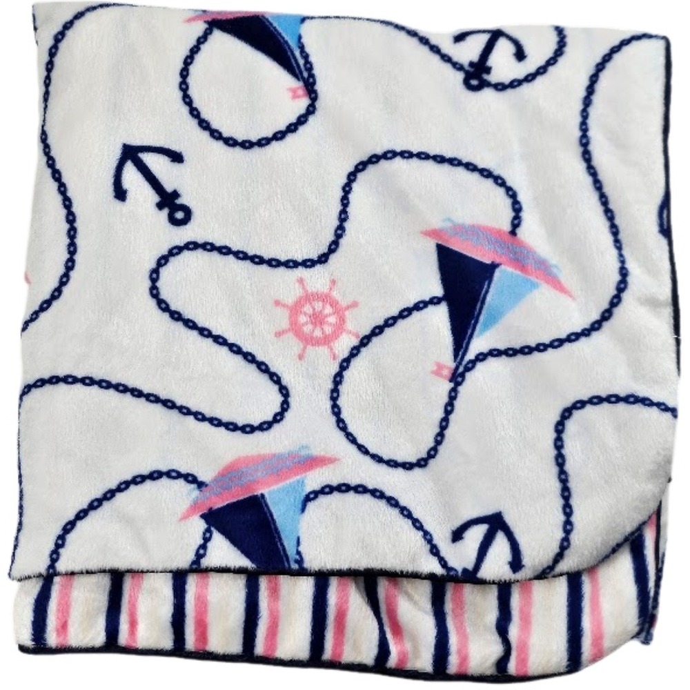 SL Home Fashions Pink Sailboat Baby Girl Blanket Stripe Anchor RN 119741 Blue